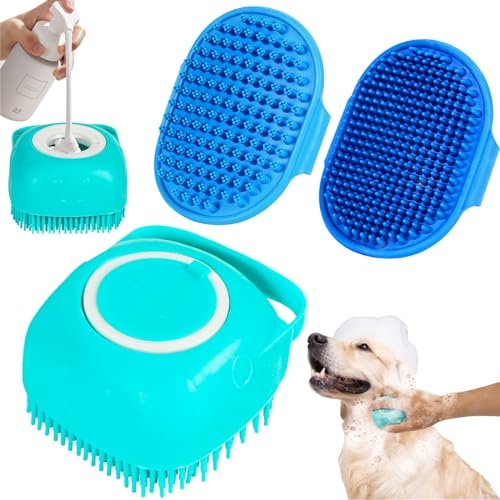 Comotech 3Pcs Dog Bath Brush | Dog Shampoo Brush | Dog Scrubber for Bath | Dog Bath Brush Scrubber | Dog Shower/Washing Brush With Adjustable Ring Handle for Short & Long Hair (Blue Blue Blue)
