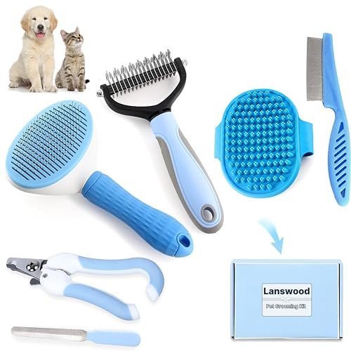 Dog Grooming Brush, Lilpep Pet Shampoo Bath Brush Soothing Massage Rubber Comb With Adjustable Ring Handle for Long Short Haired Dogs And Cats (Blue+Green, Pack of 2)