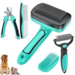 Ropo Dog Grooming Brush, Pet Shampoo Bath Brush Soothing Massage Rubber Comb With Adjustable Ring Handle for Long Short Haired Dogs And Cats 2Pcs