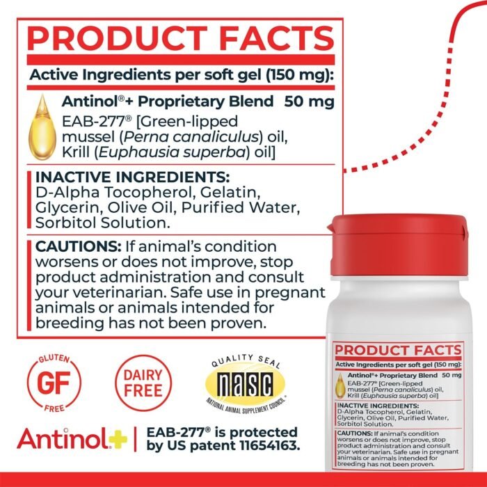 Plus, Mobility, Hip, and Joint Supplement for Dogs, Green-Lipped Mussels and Krill Oil - Dog Joint Supplement, Better and Faster Than Glucosamine and Chondroitin, 180 Soft Gels
