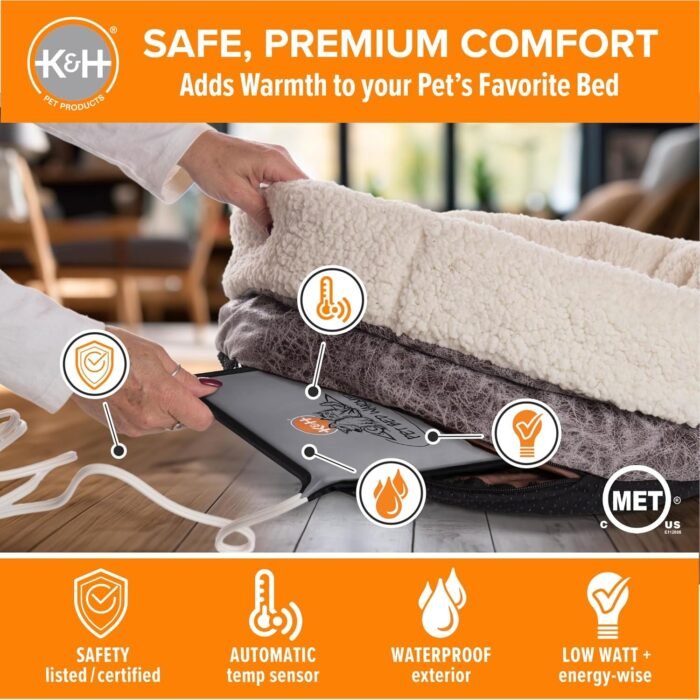 K&H Pet Products Pet Bed Warmer, Turn Any Pet Bed Into a Heated Cat or Dog Bed, Waterproof Indoor Heated Warming Pad Insert, Automatic Temperature, Safety Listed - Extra-Large 26.5 X 16.75in Gray