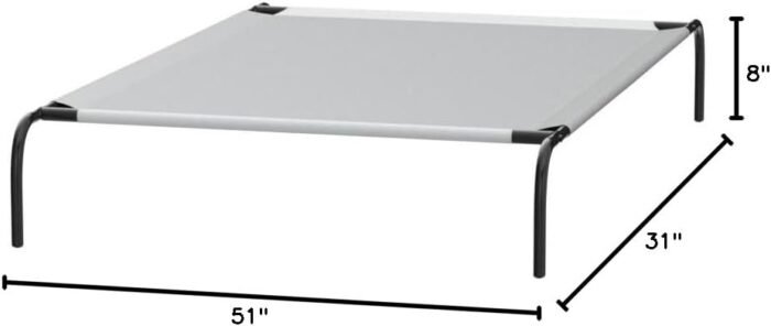 Amazon Basics Cooling Breathable Elevated Dog Bed with Metal Frame for Large Dogs, 51 x 31 x 8 Inch, Grey
