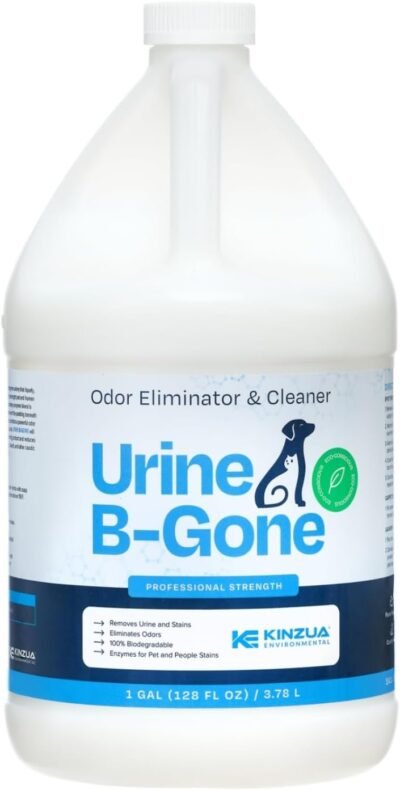 KINZUA ENVIRONMENTAL Urine B-Gone, Professional Enzyme Odor Eliminator & Pet Stain Remover, Human, Cat & Dog Urine Cleaner, Effective on Laundry, Carpets & More, Original Scent, 1 Gallon