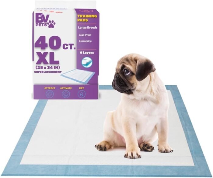 BV XL Puppy Pads X-Large Leak-Proof 28"x34" [40CT] | Training Pad Ultra Absorbent 6-Layer - Extra Large - Potty Pee Pads for Dogs