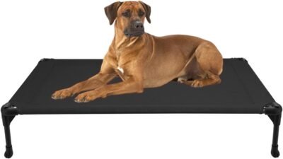 Veehoo Cooling Elevated Dog Bed, Portable Raised Pet Cot with Washable & Breathable Mesh, No-Slip Feet Durable Dog Cots Bed for Indoor & Outdoor Use, Large, CWC1803-L Black
