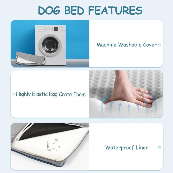 EMPSIGN Reversible Cool and Warm Dog Bed for Crate Pad, Pet Beds with Washable and Removable Cover, Dog Crate Bed Sleeping Mats, Bed for Dog Crate for Large Medium Small Dogs, Grey
