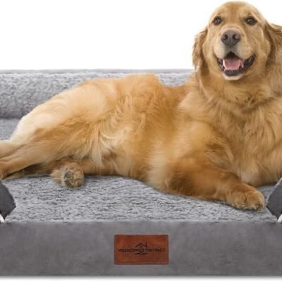 Waterproof Orthopedic Foam Dog Beds for Extra Large Dogs, XL Dog Bed with Bolster, Washable Dog Bed Sofa Pet Bed with Removable Cover & Non-Slip Bottom(X-Large,Grey)