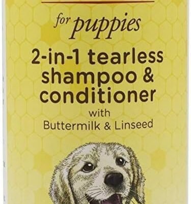Burt's Bees for Pets Tearless Puppy 2-in-1 Shampoo and Conditioner with Buttermilk and Linseed Oil, 95% Natural Origin Formulas, Shampoo for Puppies - Gentle Puppy Shampoo Tear Free, 16 oz
