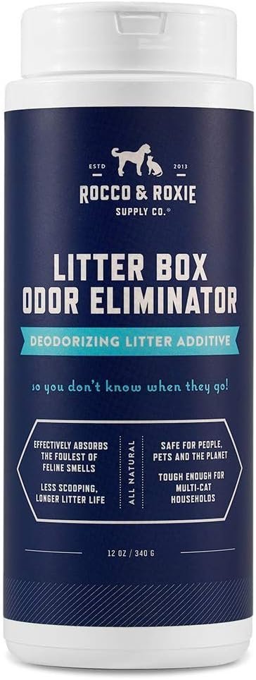 Rocco & Roxie Litter Box Odor Eliminator, Best Natural Urine Deodorizer for Cat Litter Boxes Cats Smell Control, Odor Absorber, Safe for Kitty, 12 oz