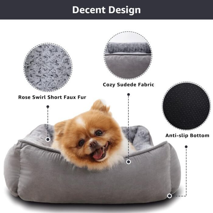 Dog Beds for Small Dogs, Soft Calming Pet Sofa Bed, Fully Washable and Durable, Rectangle Anti-Anxiety Pet Bed Couch with Anti-Slip Bottom, 24"x18", Grey