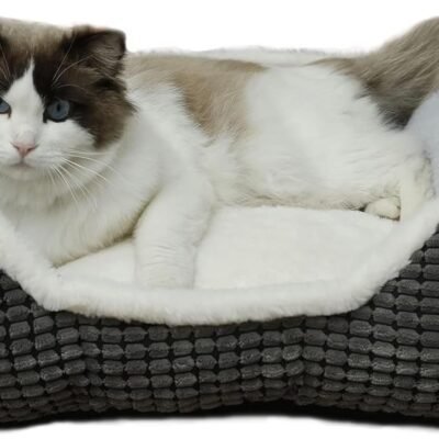 Dog Beds for Small Dogs, Cute Cat Beds for Indoor Cats, Super Soft Washable Cat Bed with Anti-Slip & Water-Resistant Bottom, Luxury Durable Kitten Bed and Puppy Bed, Square Grey Animal Pet Beds