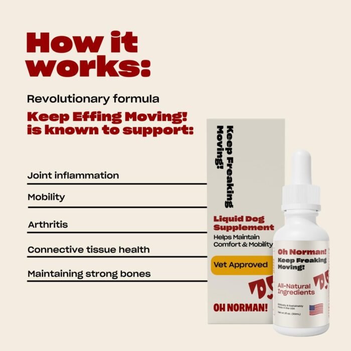 Keep Moving by Kaley Cuoco, All Natural Hip and Joint Supplement for Dogs, Vet Nutritionist Approved,for All Life Stages and Breeds,1 Fl Oz
