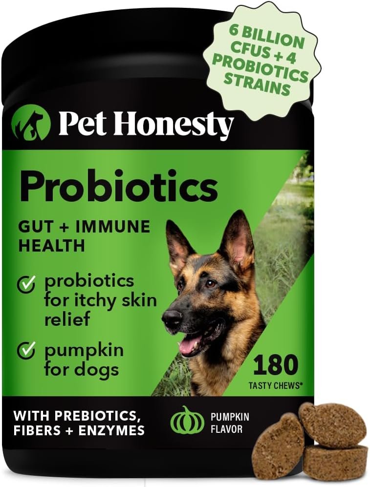 Pet Honesty Probiotics for Dogs – Digestive Enzymes Promotes Gut Health, Dog Probiotics for Diarrhea & Bowel Support, Immunity Health & Itch Relief, Prebiotics and Probiotics (Pumpkin 180 ct)