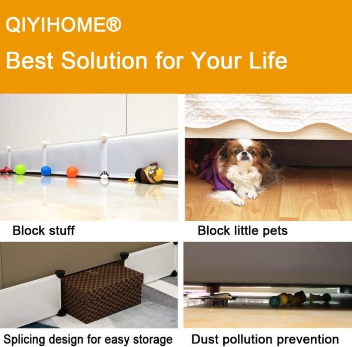 Toy Blocker, Extra Tall Size Gap Bumper for Under Bed, Stop Pets Toys Going Under Bed or Sofa Couch, Easy to Install, 11.8" Height 83" Length,Black