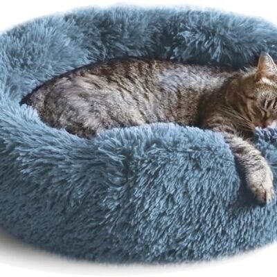 Whiskers & Friends Cat Bed, Cat Beds for Indoor Cats Washable, Orthopedic Soft Fluffy Round Calming Pet Bed for Small to Large Kitty Kittens & Dogs, Small Dog Beds & Furniture