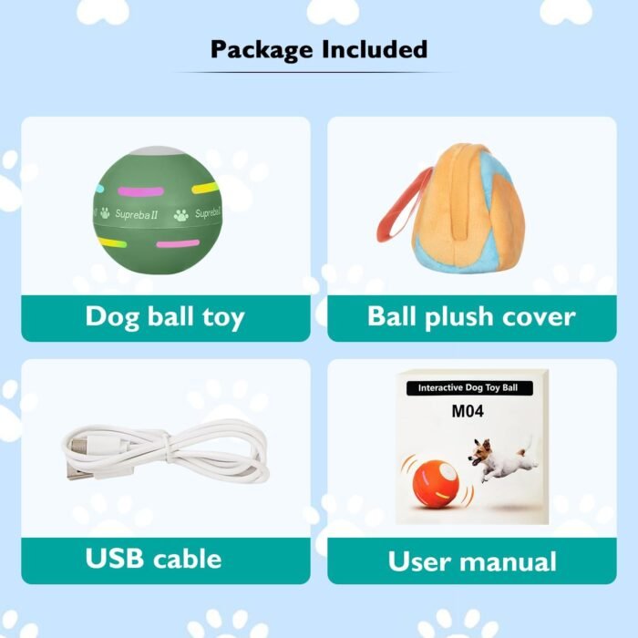 Dog Balls,The 3rd Generation Interactive Toys for Puppy/Small/Medium/Large Dogs,Improved Dog Rolling Effect Tennis Ball with Strap, Tough Motion Activated Automatic Moving Dog Toys (Green)
