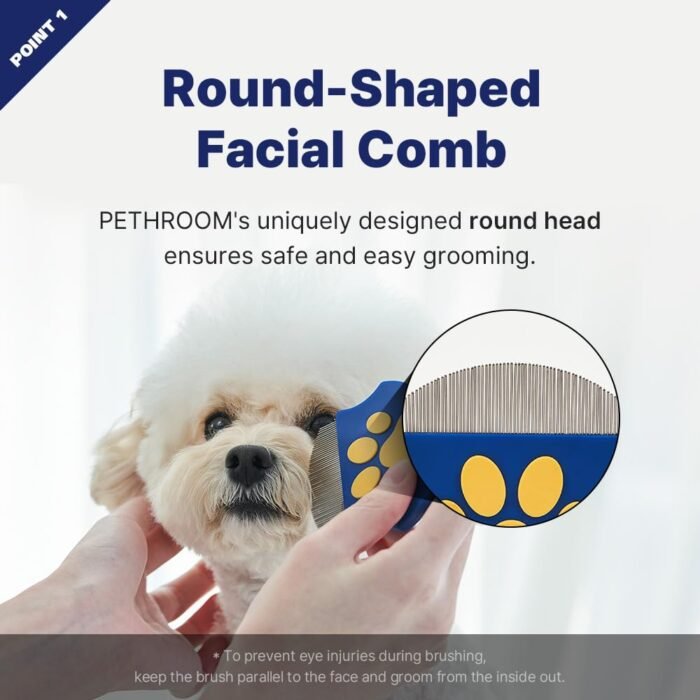 [PETHROOM] Professional Eye Comb for Pets | Stainless Steel Tear Stain Remover for Cats & Dogs | Gentle Round-Head Grooming Tool | Compact & Portable for Eye Gunk Removal