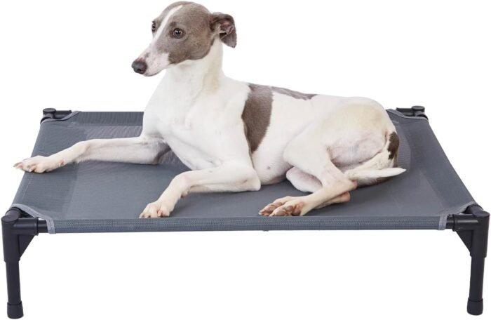 pettycare Elevated Outdoor Dog Bed - Raised Cot for Large Dogs, Heavy Duty Pet Cots Waterproof, Cooling, Washable Breathable Teslin Mesh, Durable, Non Slip, 42 Inches, Grey