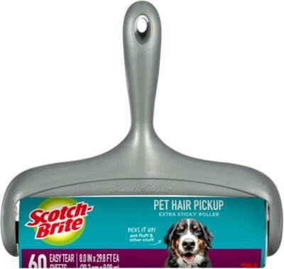 Scotch-Brite Pet Hair Pickup Extra Sticky Large Lint Roller, Designed for Removing Fur + Fluff on Couches, Clothes, Dog and Cat Beds, & More, 1 Pack, 60 Easy-Tear Adhesive Sheets Total