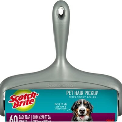 Scotch-Brite Pet Hair Pickup Extra Sticky Large Lint Roller, Designed for Removing Fur + Fluff on Couches, Clothes, Dog and Cat Beds, & More, 1 Pack, 60 Easy-Tear Adhesive Sheets Total