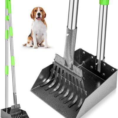 TOOGE Pooper Scooper, Dog Pooper Scooper Long Handle Stainless Metal Tray and Rake for Medium Small Dogs Heavy Duty Pet Supplies to Use for Grass, Dirt or Gravel