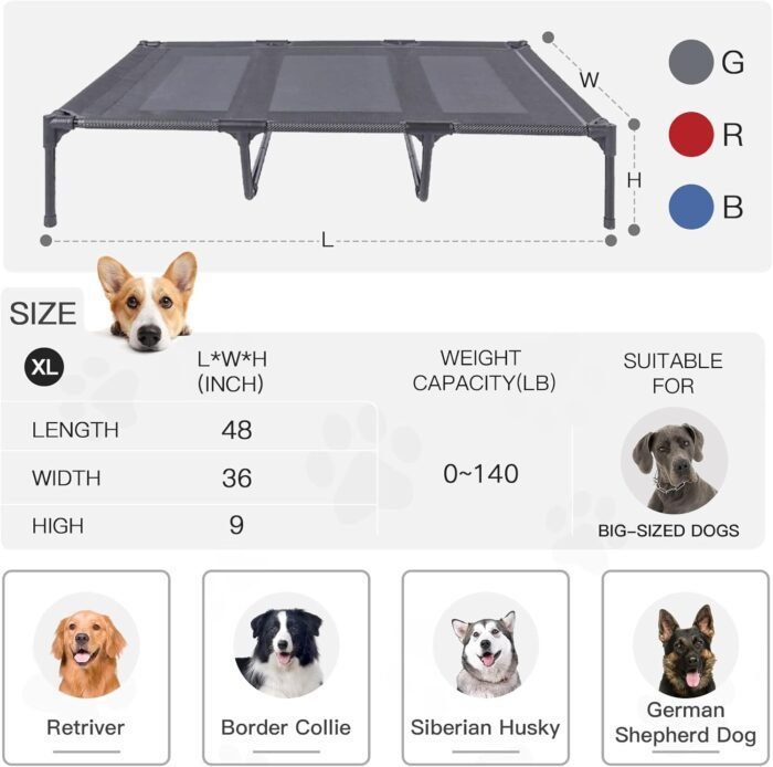 SUDDUS Elevated Dog Bed Waterproof Outdoor, Portable Raised Dog Bed, Dog Bed Off the Floor, Dog Bed Easy Clean Indoor or Outdoor Use, X-Large, Grey