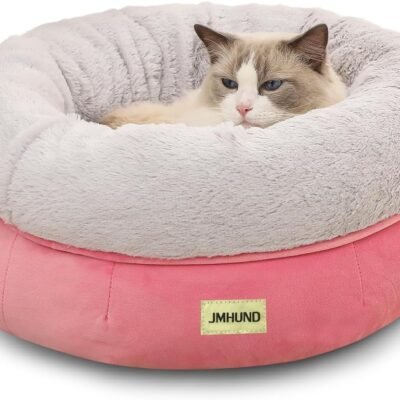 Cat Bed for Indoor Cats,Round Cat Bed for Small Pets,Washable Pet Bed with Non-Skid Bottom,Pet Bed for Puppy and Kitty,19 Inches,Pink