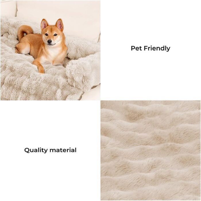 FUNNYFUZZY Calming Dog Bed Mat, Fluffy Fuzzy Couch Cover for Sofa, Furniture Protector with Removable Washable Cover for Small Dogs and Cats (Coffee,33.45 × 28.35 × 5.51 in)