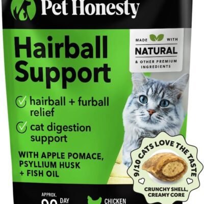 Pet Honesty Cat Hairball Support Crunchy & Creamy Chews, Hairball Remedy Treats, Cat Furball Treatment, Supports Skin & Coat, Digestion, Vitamins & Hairball Medicine, Chicken (90-Day Supply)