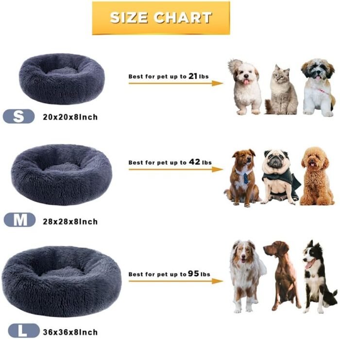 Dog Bed Calming Dog Beds for Small Medium Large Dogs - Round Donut Washable Puppy Dog Bed, Anti-Slip Faux Fur Fluffy Donut Cuddle Anxiety Cat Pet Bed(28" Dark Grey)