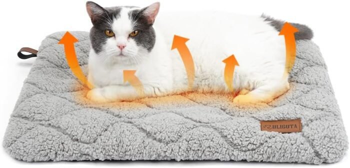 Self Warming Cat Bed Self Heating Cat Dog Mat 24 x 18 inch Soft & Fluffy Cat Bed Noiseless Thermal Pet Pad for Indoor Outdoor Pets with Removable Cover Non-Slip Bottom (24"L x 18"W x 1.2"Th)