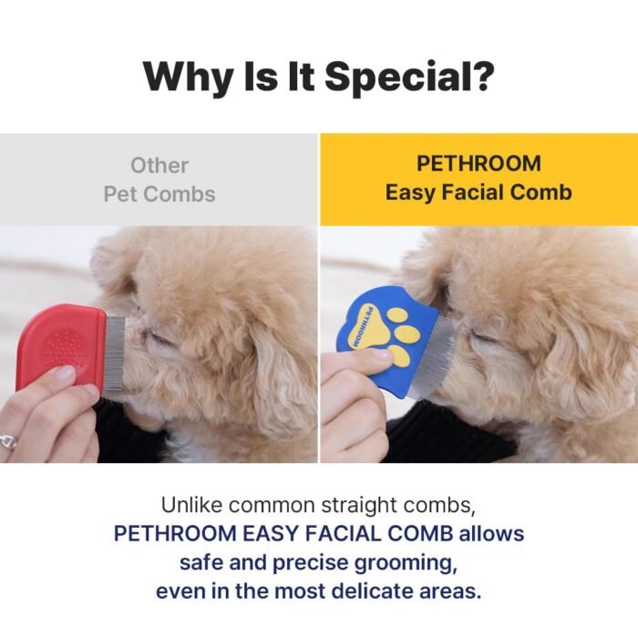 [PETHROOM] Professional Eye Comb for Pets | Stainless Steel Tear Stain Remover for Cats & Dogs | Gentle Round-Head Grooming Tool | Compact & Portable for Eye Gunk Removal