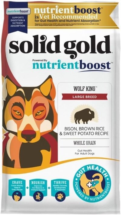 Solid Gold Large Breed Adult Dry Dog Food Whole Grain Kibble with Real Bison, Brown Rice, Sweet Potato and Omega 3 Fish Oil for Dogs, Probiotics - Nutrientboost - 22 LB