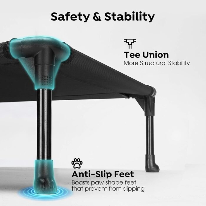 Veehoo Cooling Elevated Dog Bed, Portable Raised Pet Cot with Washable & Breathable Mesh, No-Slip Feet Durable Dog Cots Bed for Indoor & Outdoor Use, Large, CWC1803-L Black