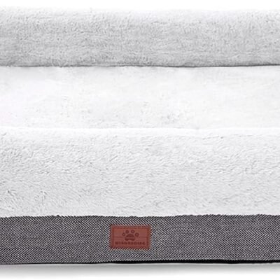 Orthopedic Dog Bed for Large Dogs, Bolster Sides Dog Sofa Bed with Removable Washable Cover & Non-Skid Bottom, Soft Pet Bed with Egg Foam Dog Couch for Sleeping, 36 x 23 Inch, Gray