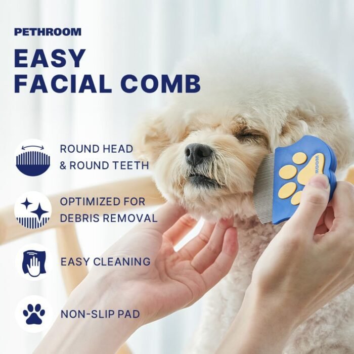 [PETHROOM] Professional Eye Comb for Pets | Stainless Steel Tear Stain Remover for Cats & Dogs | Gentle Round-Head Grooming Tool | Compact & Portable for Eye Gunk Removal