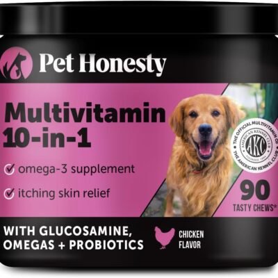 Pet Honesty Multivitamin Dog Supplement, Glucosamine Chondroitin for Dogs, Probiotics, Omega Fish Oil, Dog Supplements & Vitamins, Dog Vitamins for Skin and Coat Allergies, (Chicken 90 ct)