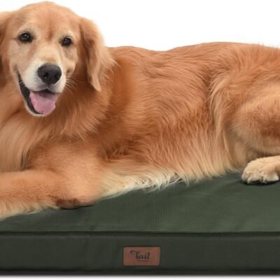 Outdoor Extra Large Dog Bed, Waterproof Dog Bed for Large Dogs, Orthopedic Egg Foam Pet Bed with Washable and Removable Oxford Cooling Cover, Dark Green