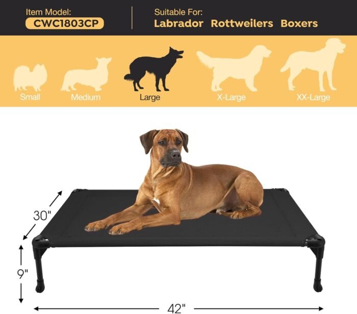 Veehoo Cooling Elevated Dog Bed, Portable Raised Pet Cot with Washable & Breathable Mesh, No-Slip Feet Durable Dog Cots Bed for Indoor & Outdoor Use, Large, CWC1803-L Black
