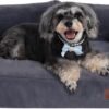 Hollypet Fluffy Plush Dog Cat Pet Couch Soft Calming Sofa Bed for Medium Small Cats and Dogs, Gray, M