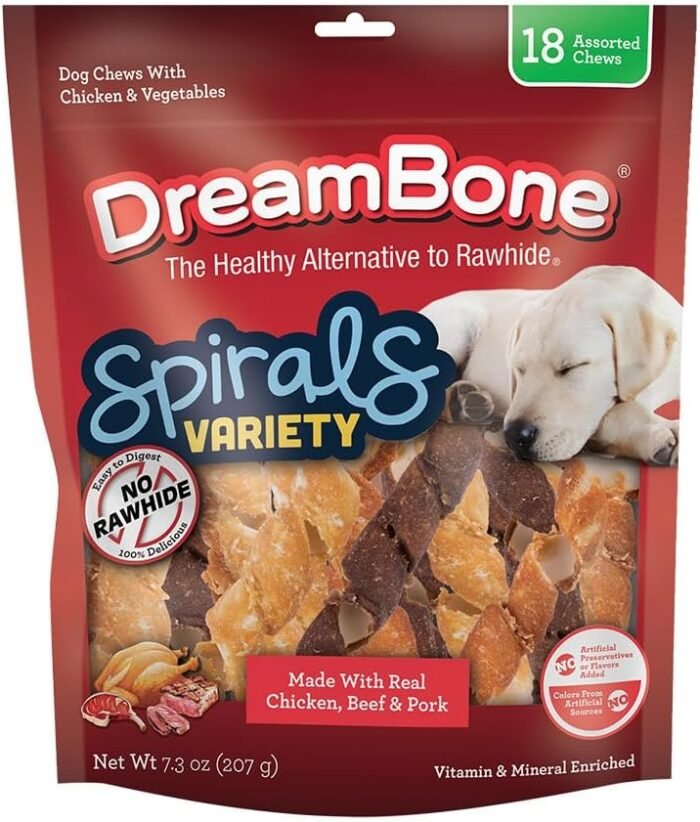DreamBone Spirals Variety Pack, Rawhide Free Dog Chews, 18 count