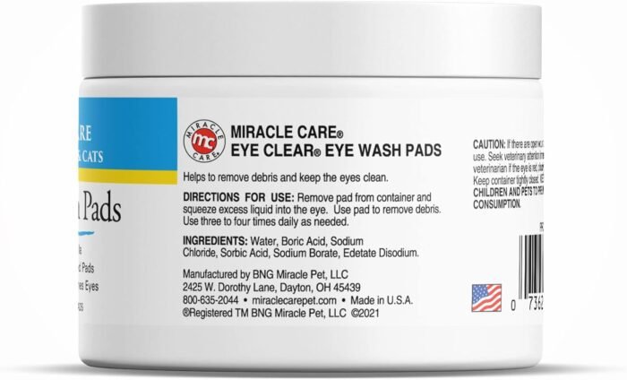 Miracle Care Eye Wash Pads - 90 count; Eye Care for Dogs and Cats, Soft Pet Wipes for Gently Cleaning Eyes, Sterile Cat and Dog Wipes Formulated to Remove Eye Debris