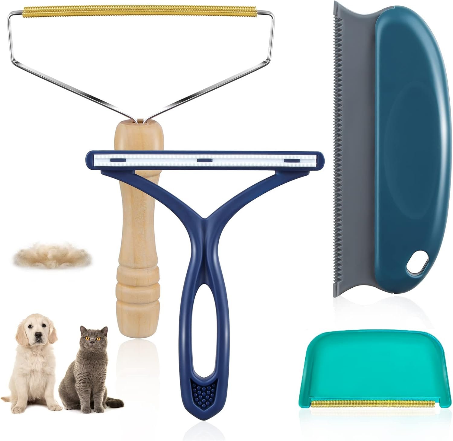 Pet Hair Remover – 4 Pack Dog Cat Hair Remover for Couch Furnitures, Reusable Lint Remover Shaver Portable Carpet Rake Scraper Brush for Blanket,Clothing, Pet Towers, Car Upholstery Blue