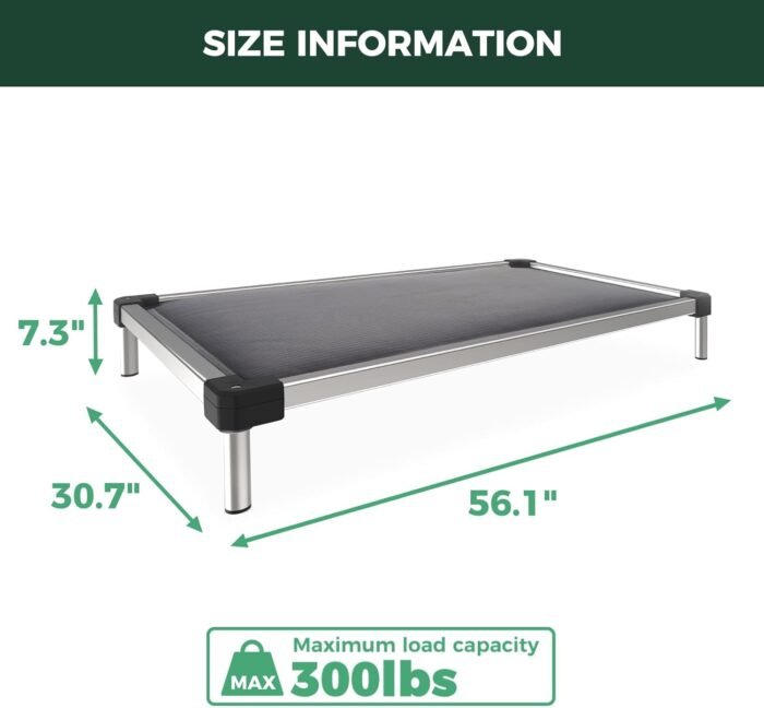 FXW TitanNest Padded Dog Bed for Crate, Chew-Proof Elevated Cot for Indoor/Outdoor/Camping Use, Durable & Washable Pet Bed for Extra Large Dogs, 56-Inch, Grey