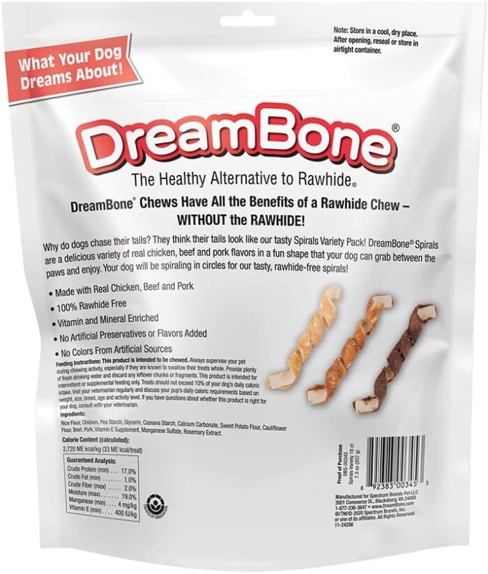 DreamBone Spirals Variety Pack, Rawhide Free Dog Chews, 18 count