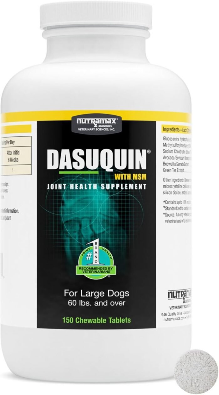 Nutramax Laboratories Dasuquin with MSM Joint Health Supplement for Large Dogs - With Glucosamine, MSM, Chondroitin, ASU, Boswellia Serrata Extract, and Green Tea Extract, 150 Chewable Tablets