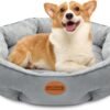 Nobleza Dog Bed Medium Size Dog, Plush Anti Anxiety Donut Round Orthopedic Dog Bed for Sleeping, Supportive Washable Calming Warming Soft Non-Slip Cat Beds for Indoor Cats Washable, 28in, Light Grey