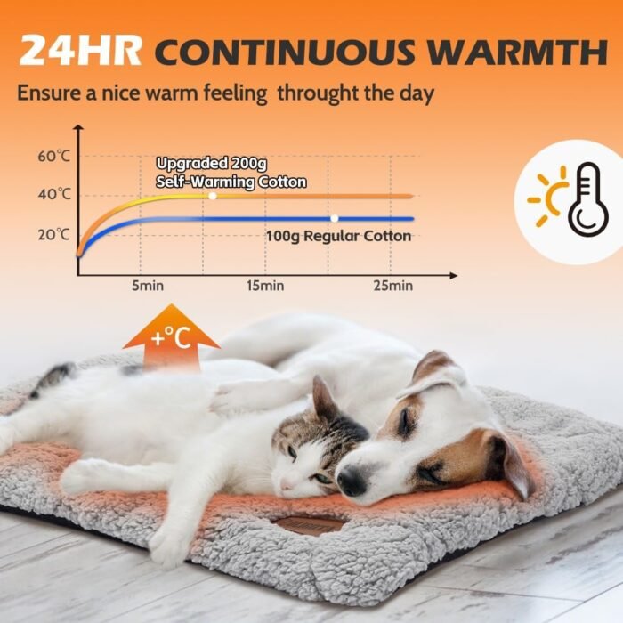 Self Warming Cat Bed Self Heating Cat Dog Mat 24 x 18 inch Soft & Fluffy Cat Bed Noiseless Thermal Pet Pad for Indoor Outdoor Pets with Removable Cover Non-Slip Bottom (24"L x 18"W x 1.2"Th)