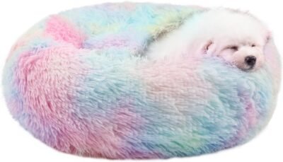 Himax Small Dog Bed, Fluffy Dog Bed with Blanket Attached, Cat Bed Washable, Multi-Colored (20"/26"/35")…