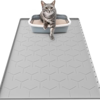 Cat Mat for Litter Box, Large 34" X 22" Cat Litter Mat, Waterproof Silicone Pad for Floor, Gray